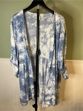 Cato Light Blue & White Heathered Knit Open Front Soft Cardigan. Size XL